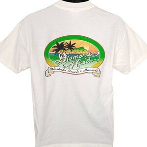 Vintage Diamond Head T Shirt Mens Size Medium White 90s Hawaii Volcanic Cone